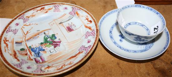 Nanking tea bowl and saucer and another plate